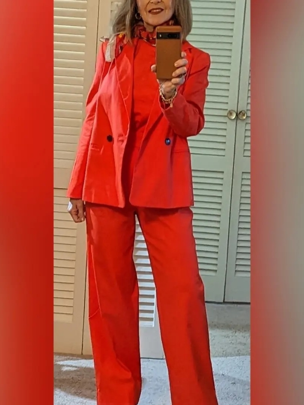 Women's Red Tailored Blazer & Wide-Leg Pants Set